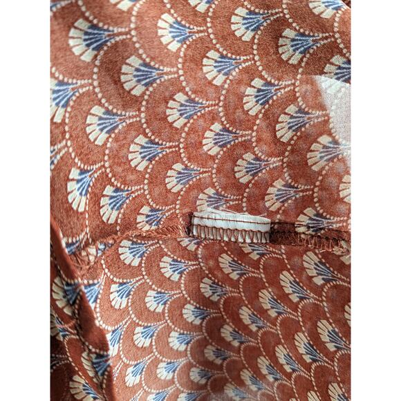 Maddy K Printed Tunic L‎ Orange Long Collared Top Button Up Blouse Everyday Work - Picture 4 of 7